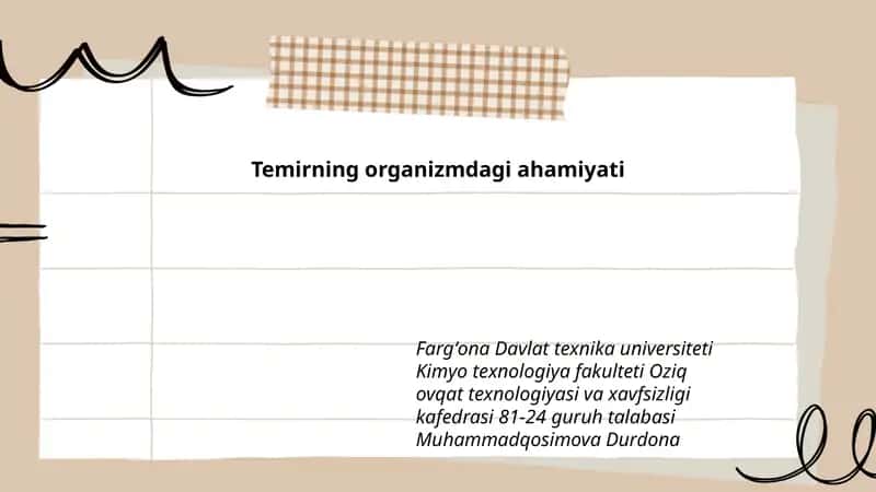 Temirning organizmdagi ahamiyati