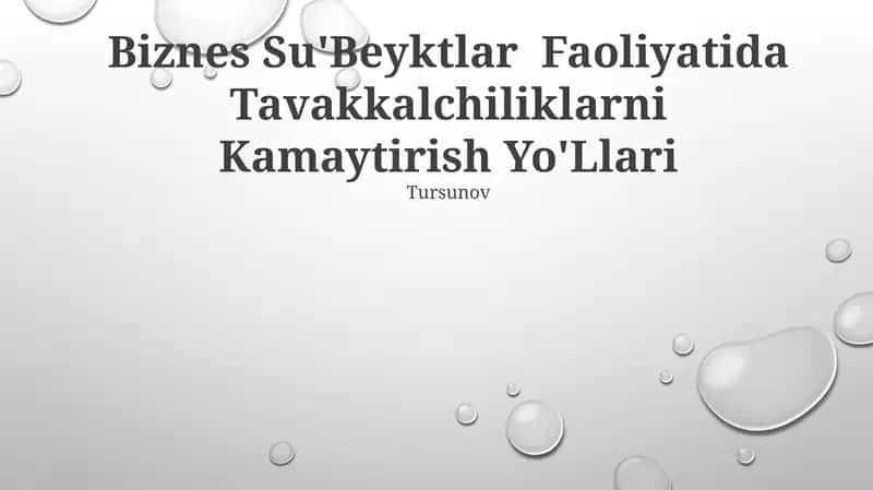 Biznes Su'Beyktlar Faoliyatida Tavakkalchiliklarni Kamaytirish Yo'Llari