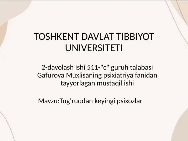 Tug'ruqdan keyingi psixoz (postpartum psychosis)