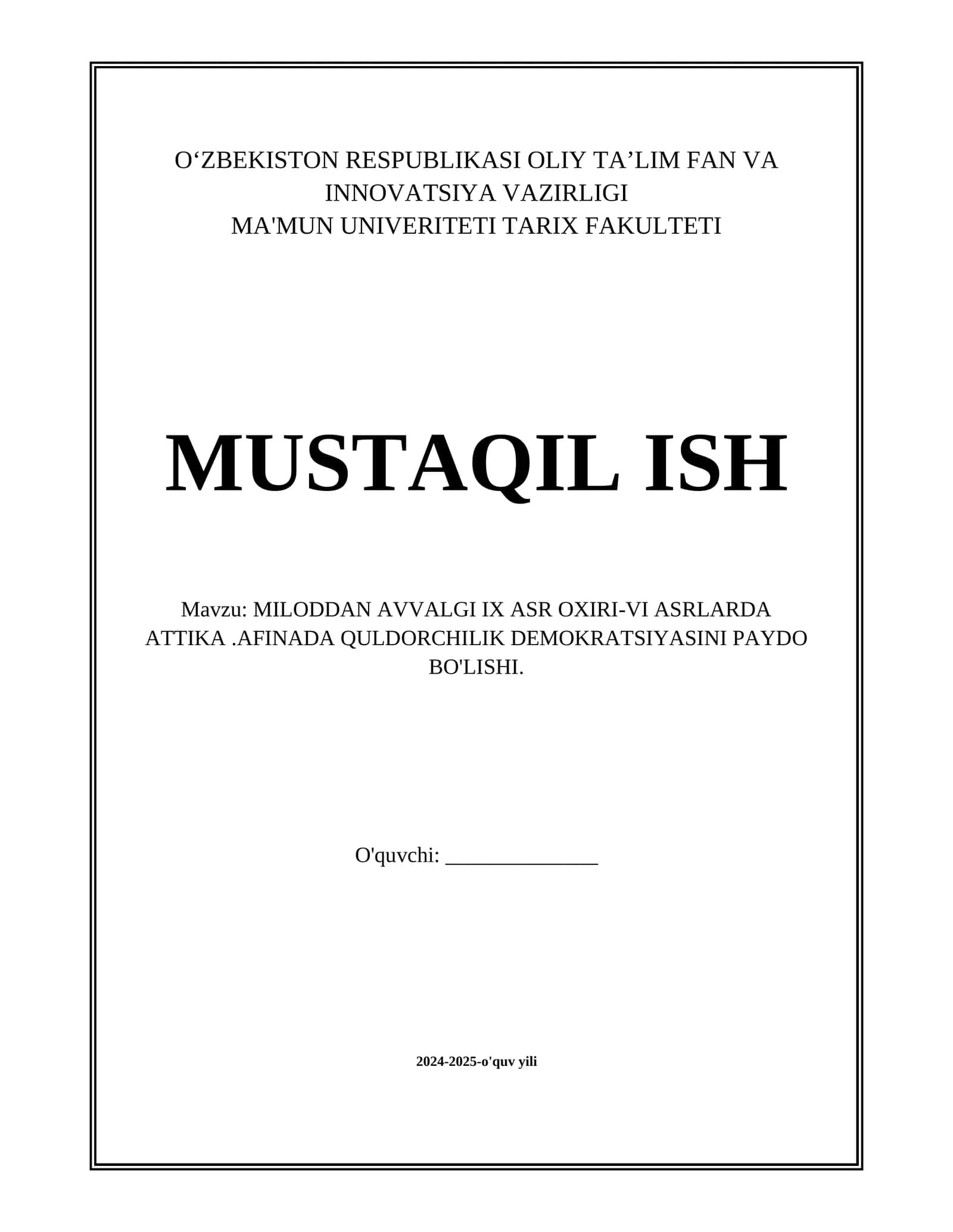 MILODDAN AVVALGI IX ASR OXIRI-VI ASRLARDA ATTIKA .AFINADA QULDORCHILIK DEMOKRATSIYASINI PAYDO BO'LISHI.