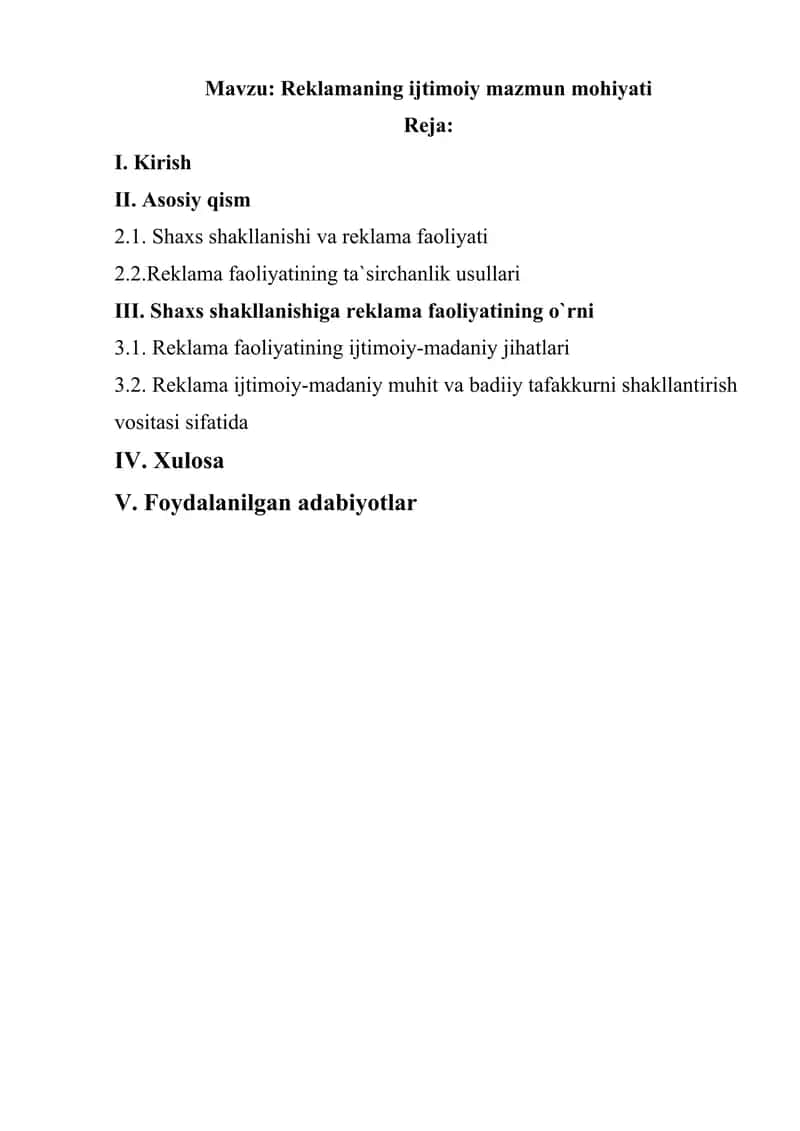 Reklamaning ijtimoiy mazmun mohiyati