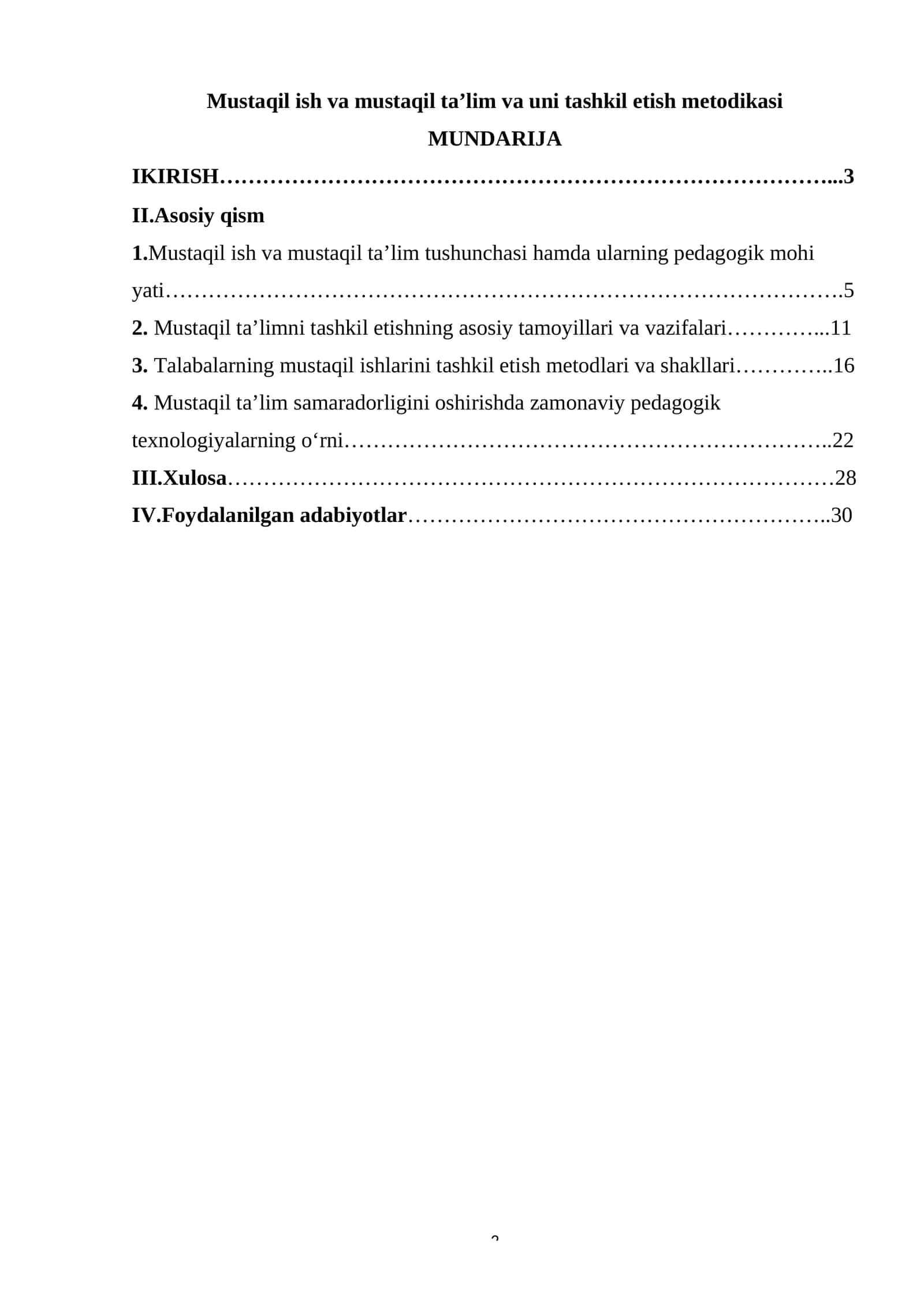 Mustaqil ish va mustaqil ta’lim va uni tashkil etish metodikasi