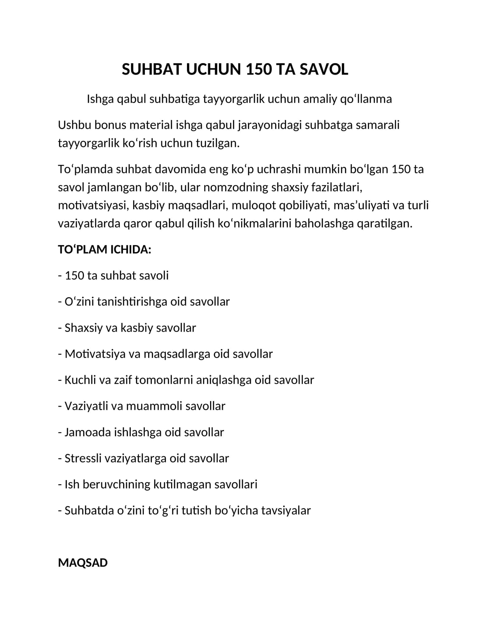 Ishga Kirish Suhbati: 150 Savol + Ideal Javoblar + Professional Shablonlar