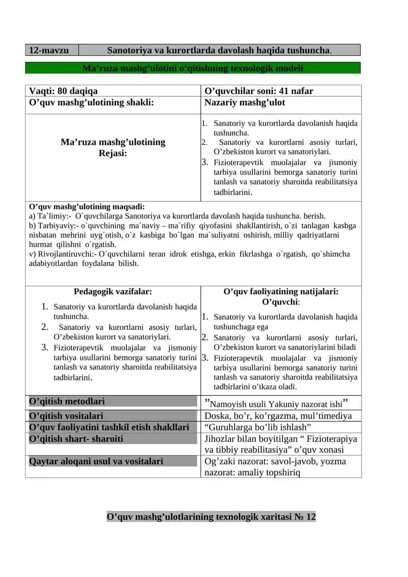 Sanotoriya va kurortlarda davolash haqida tushuncha