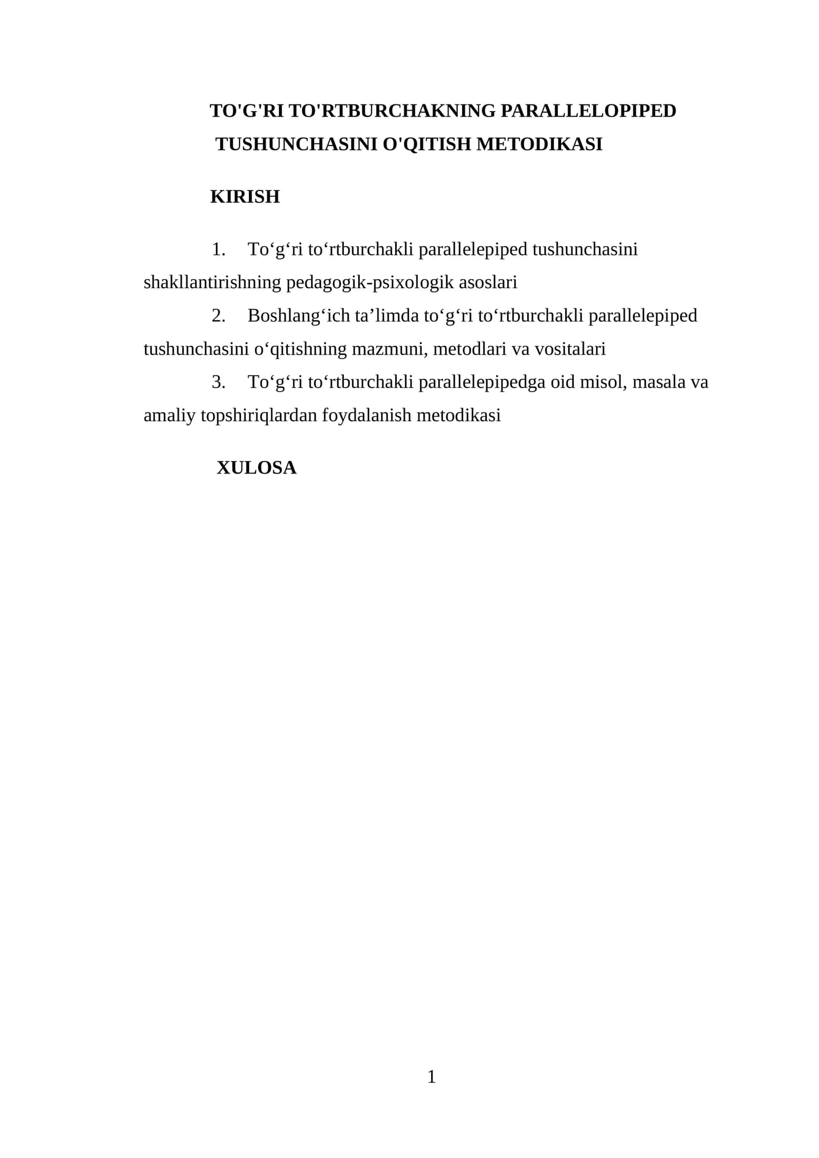 To'g'ri to'rtburchakning parallelopiped tushunchasini o'qitish metodikasi