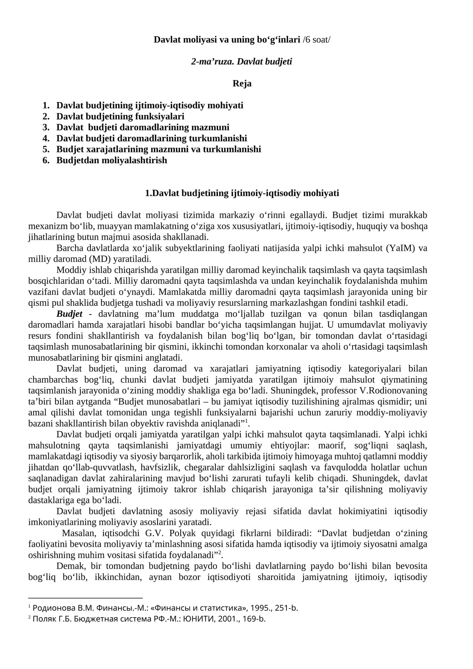 Davlat moliyasi va uning bo‘g‘inlari. Davlat budjeti