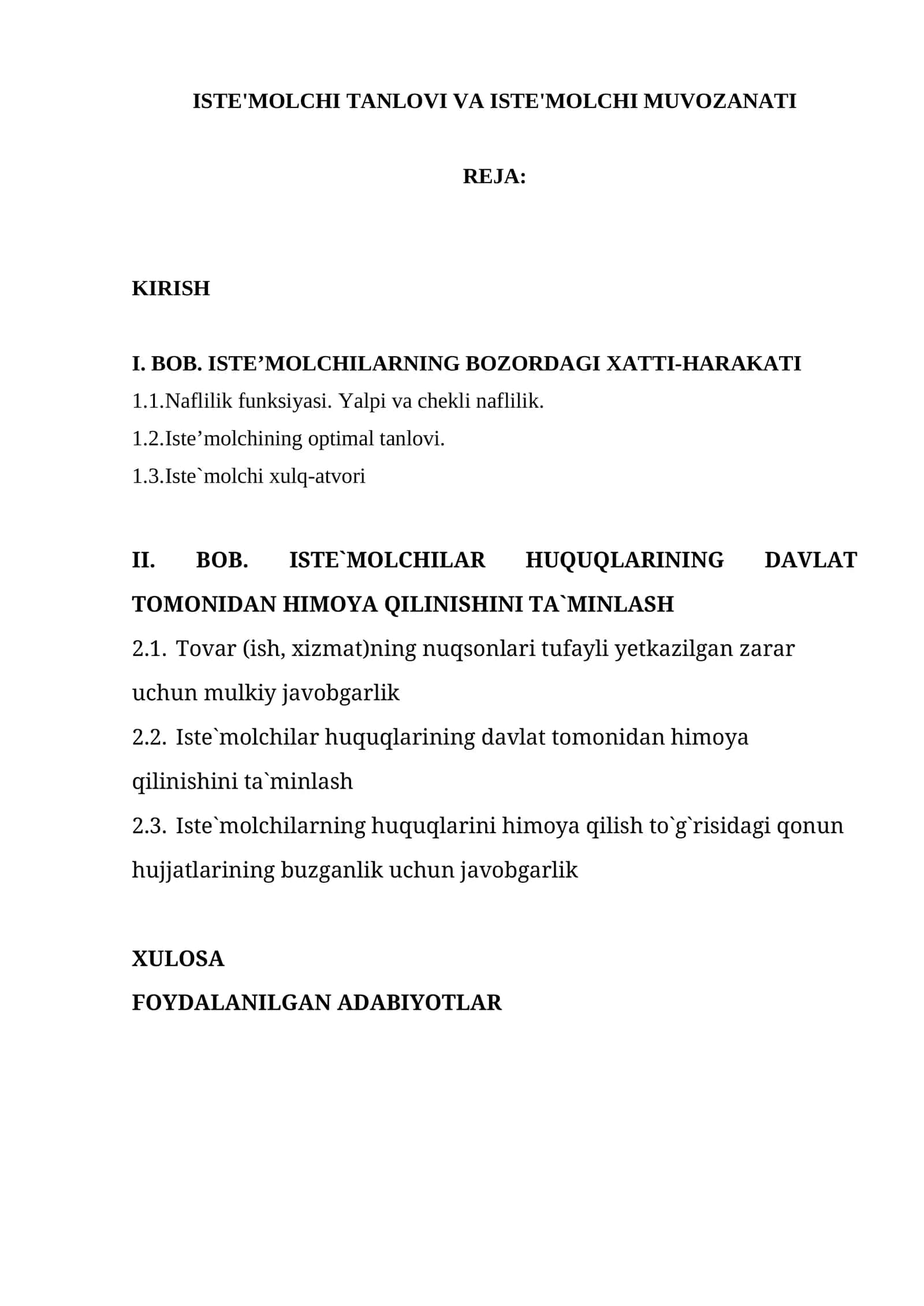 ISTE'MOLCHI TANLOVI VA ISTE'MOLCHI MUVOZANATI