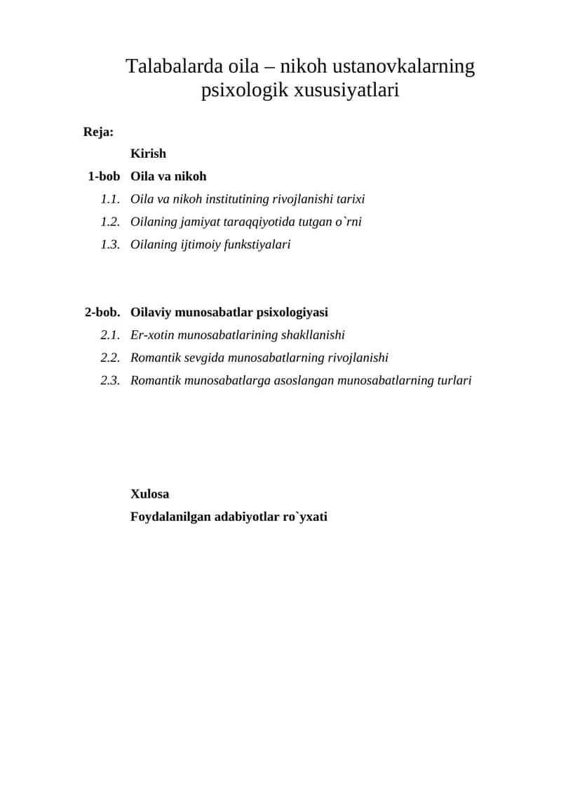 Oila – Nikoh Ustanovkalarning Psixologik Xususiyatlari