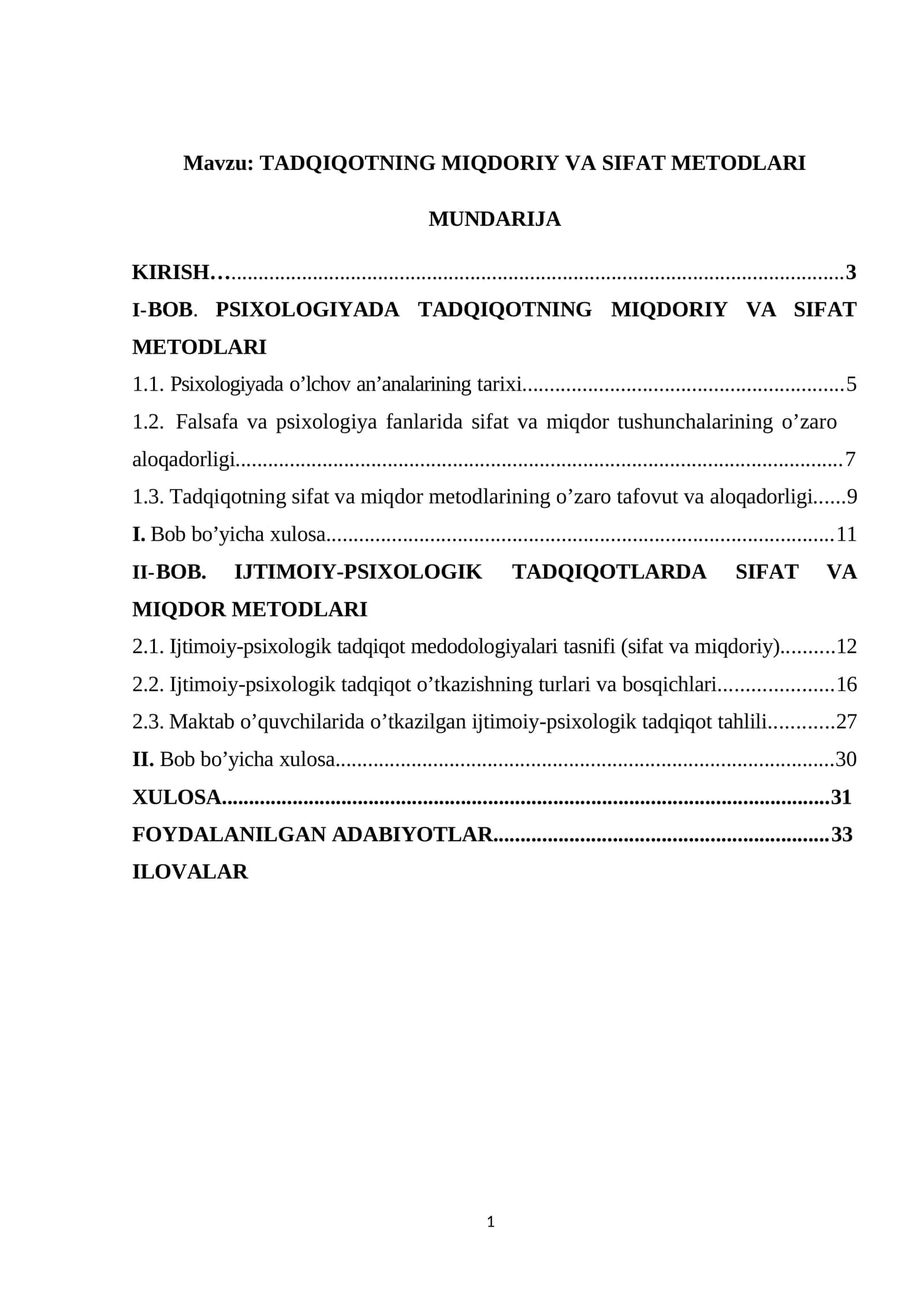 TADQIQOTNING MIQDORIY VA SIFAT METODLARI