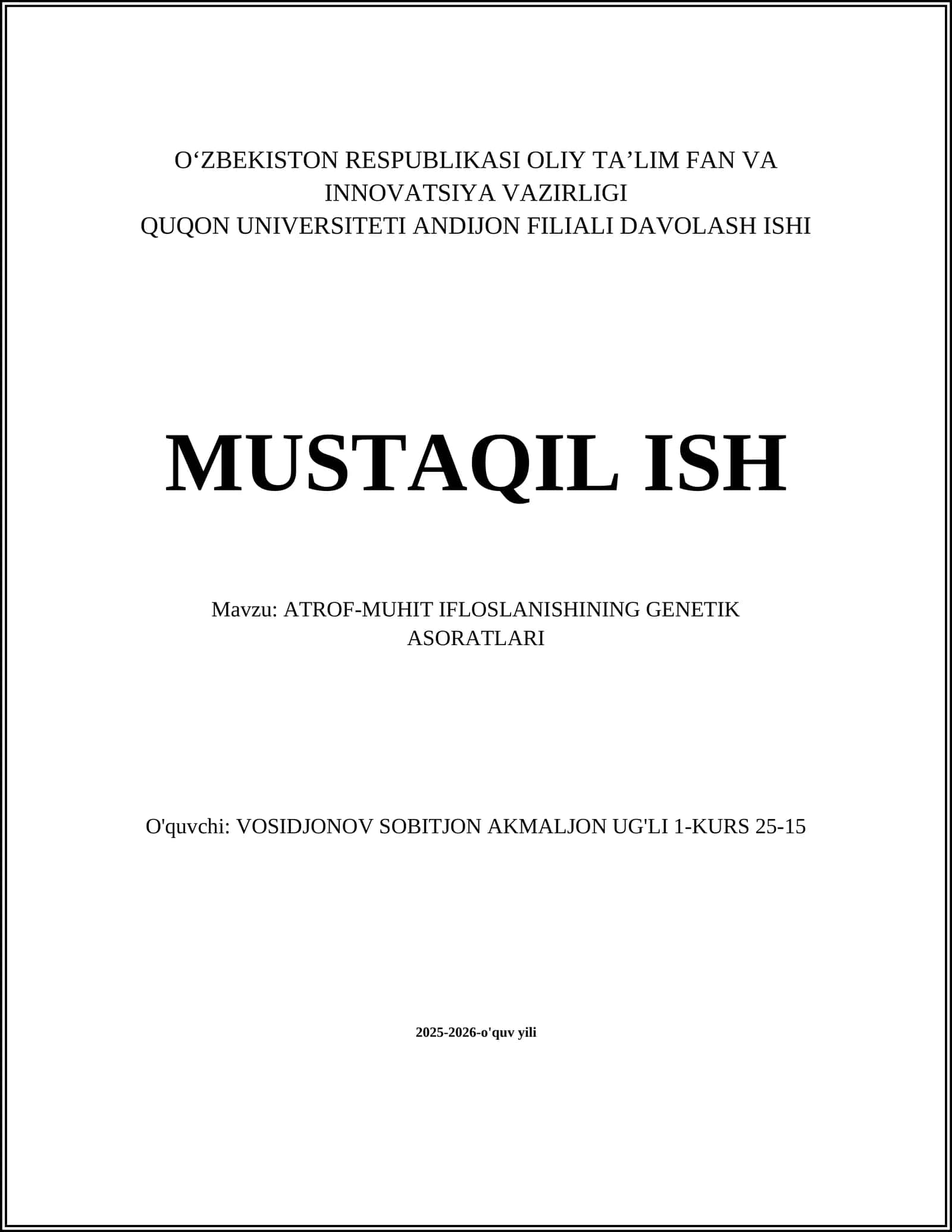 ATROF-MUHIT IFLOSLANISHINING GENETIK ASORATLARI
