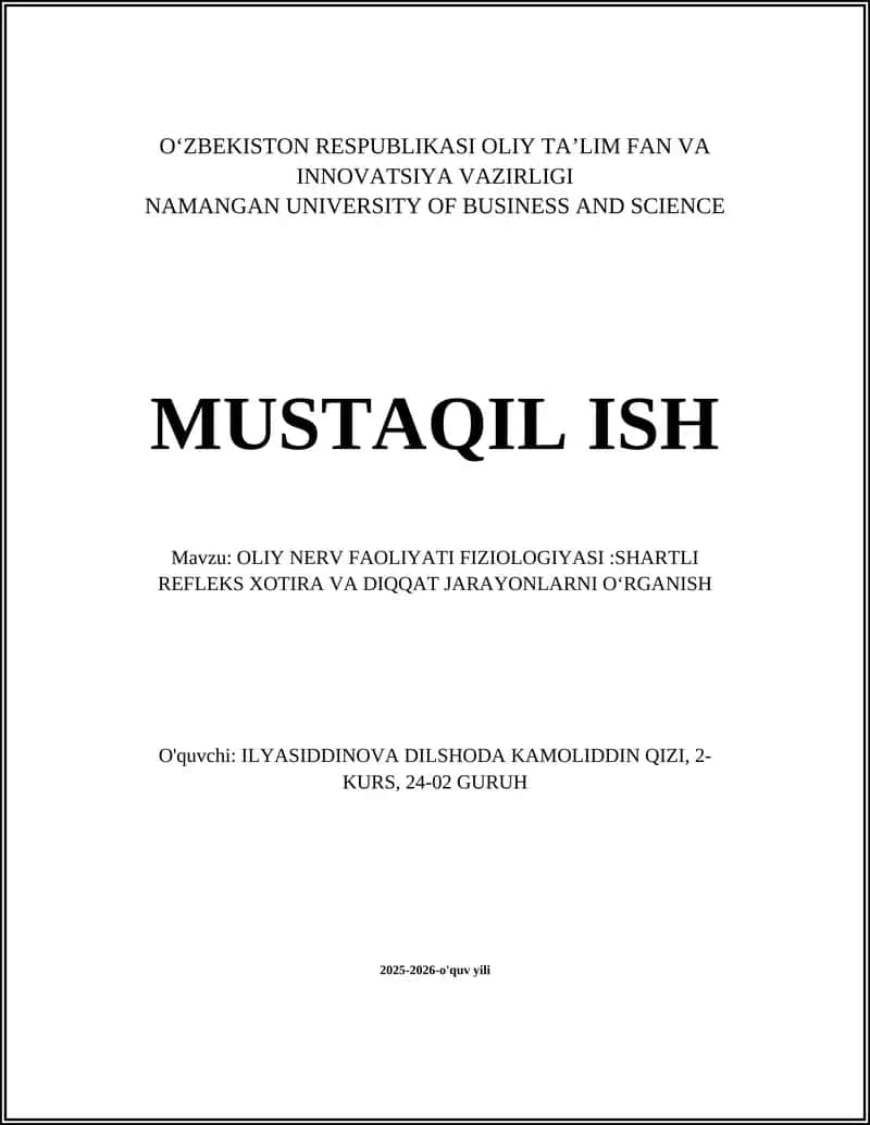 OLIY NERV FAOLIYATI FIZIOLOGIYASI