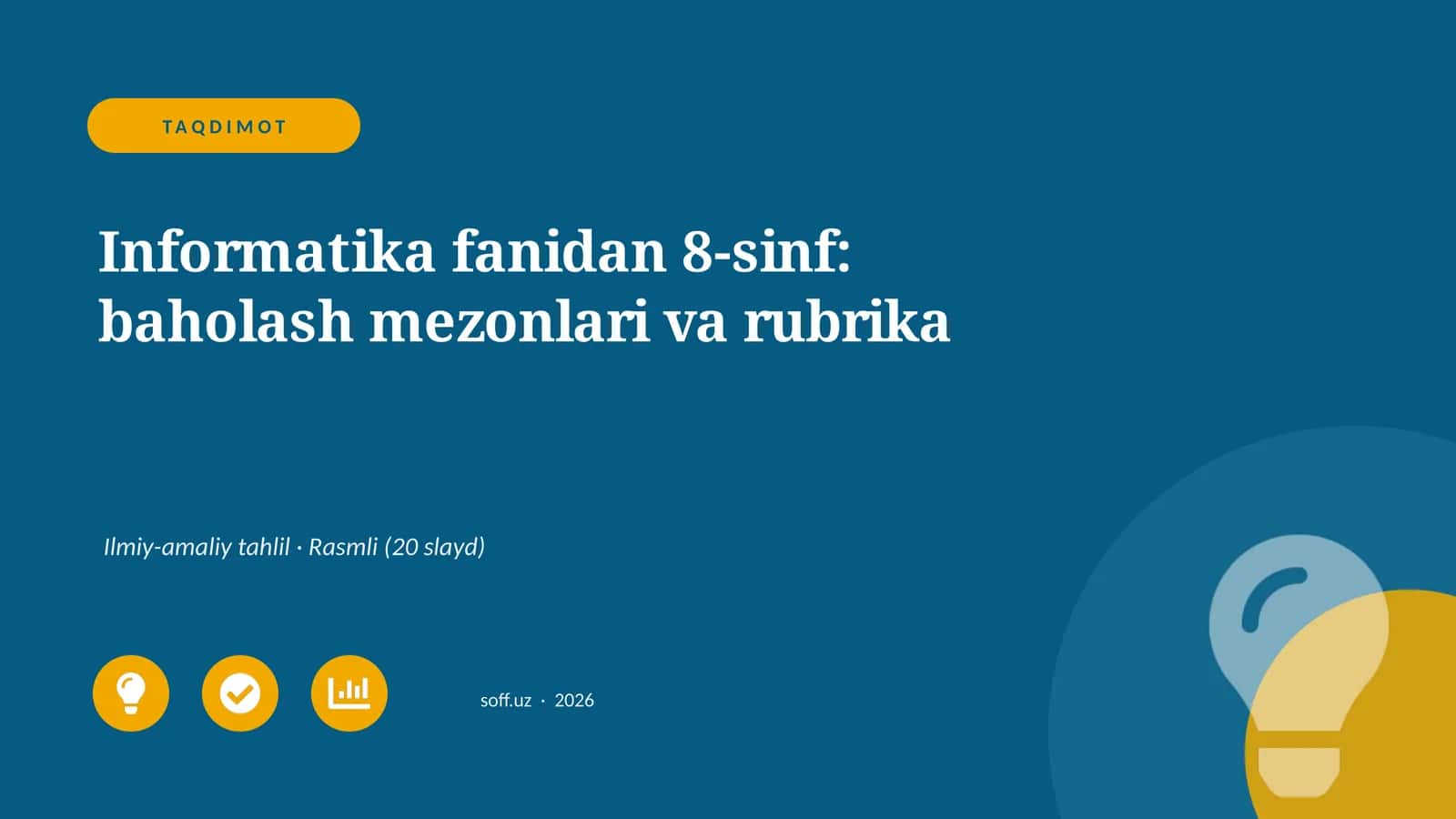 Informatika fanidan 8-sinf: baholash mezonlari va rubrika