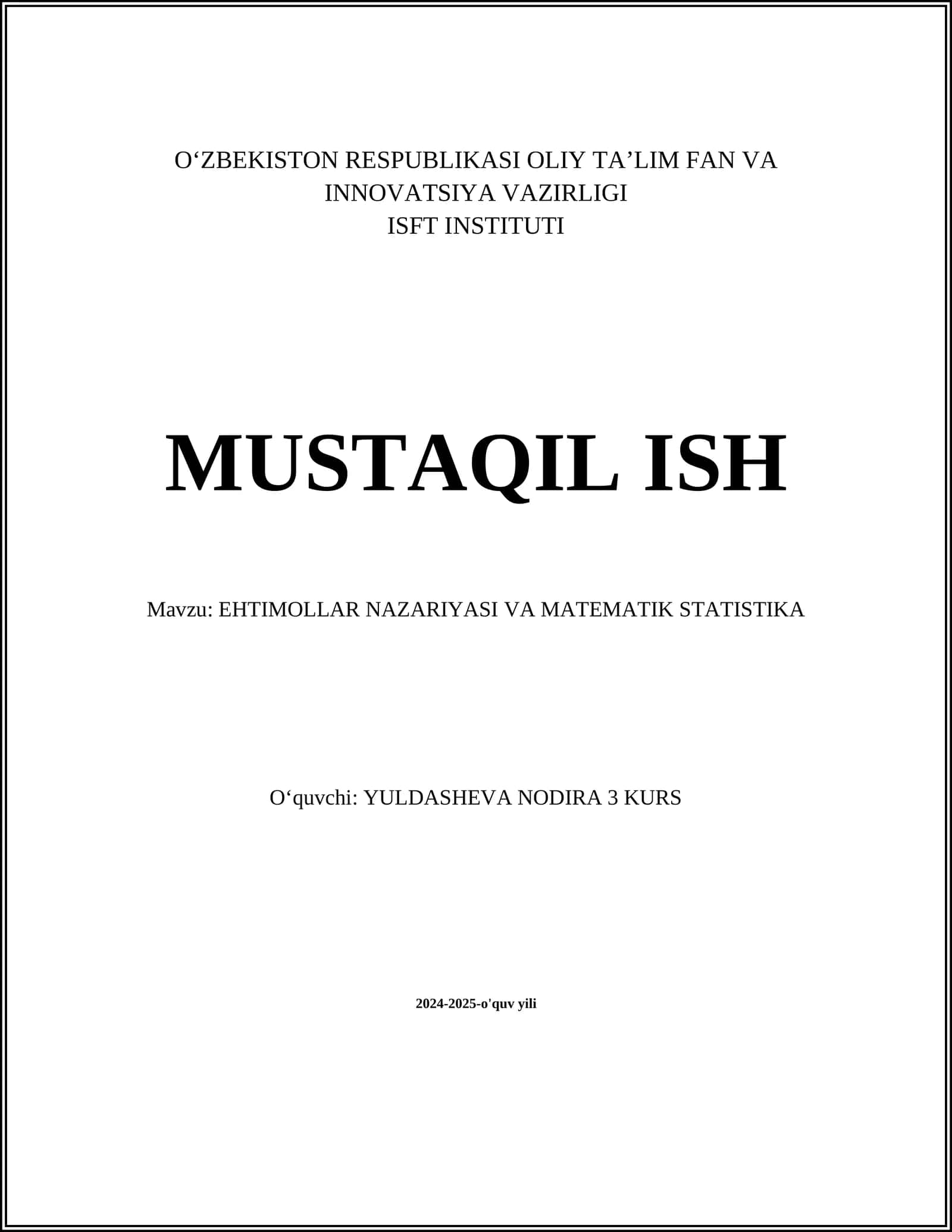 EHTIMOLLAR NAZARIYASI VA MATEMATIK STATISTIKA