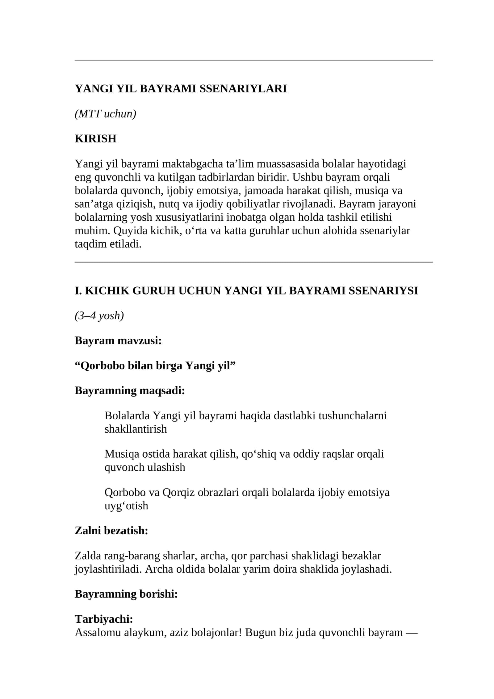 Yangi Yil Bayrami Ssenariylari (MTT uchun)