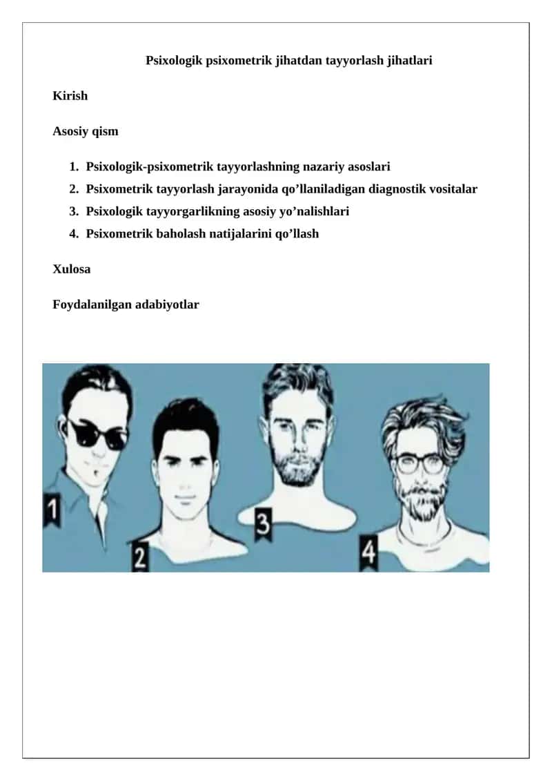 Psixologik psixometrik tayyorlash jihatlari