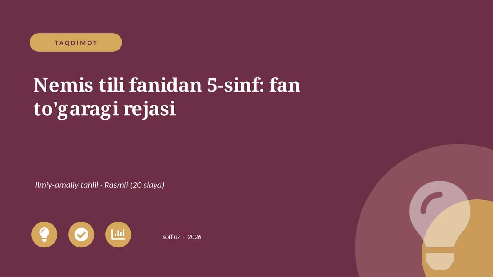 Nemis tili fanidan 5-sinf: fan to'garagi rejasi