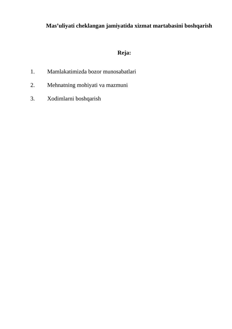Mamlakatimizda bozor munosabatlari