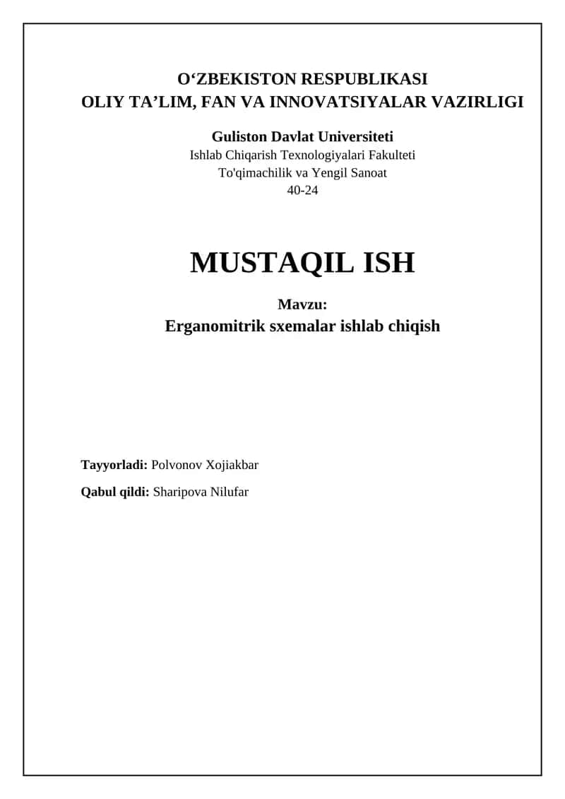 Erganomitrik sxemalar ishlab chiqish