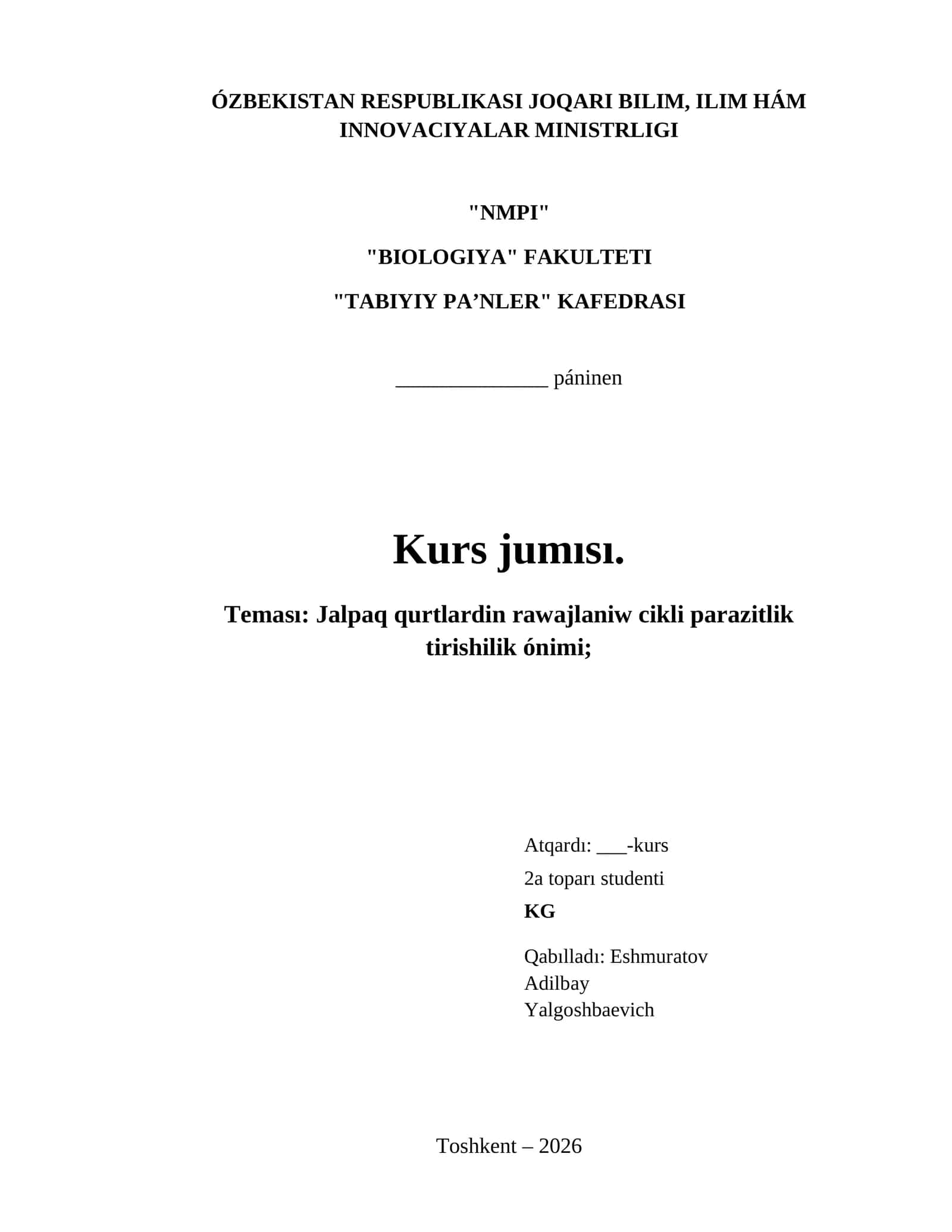 Jalpaq qurtlardin rawajlaniw cikli parazitlik