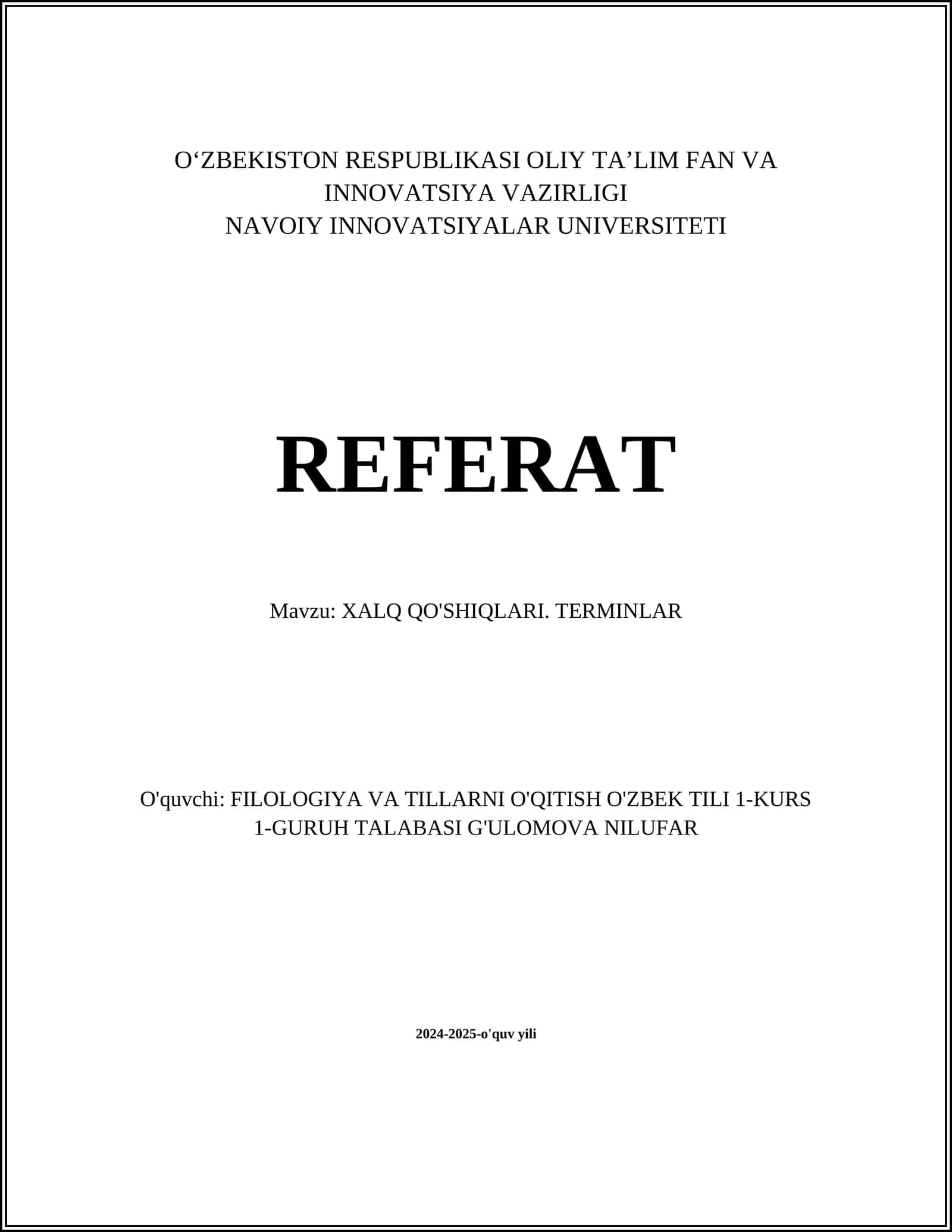 XALQ QO'SHIQLARI. TERMINLAR