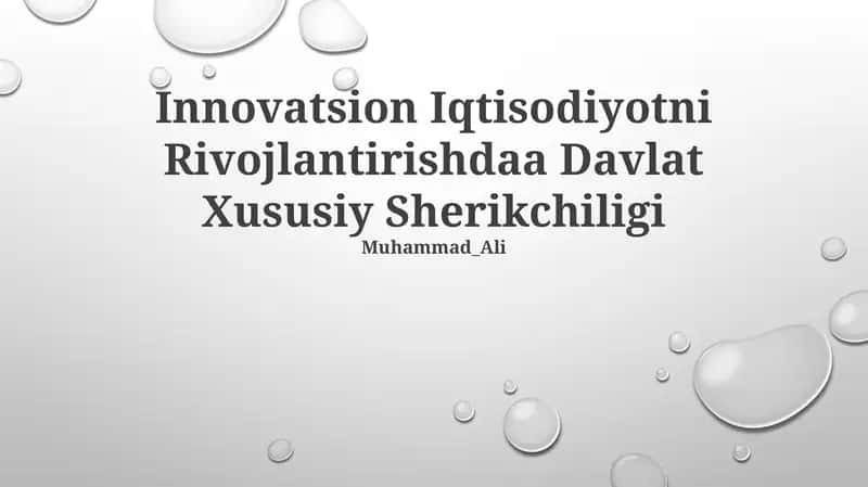 Innovatsion Iqtisodiyotni Rivojlantirishda Davlat Xususiy Sherikchiligi
