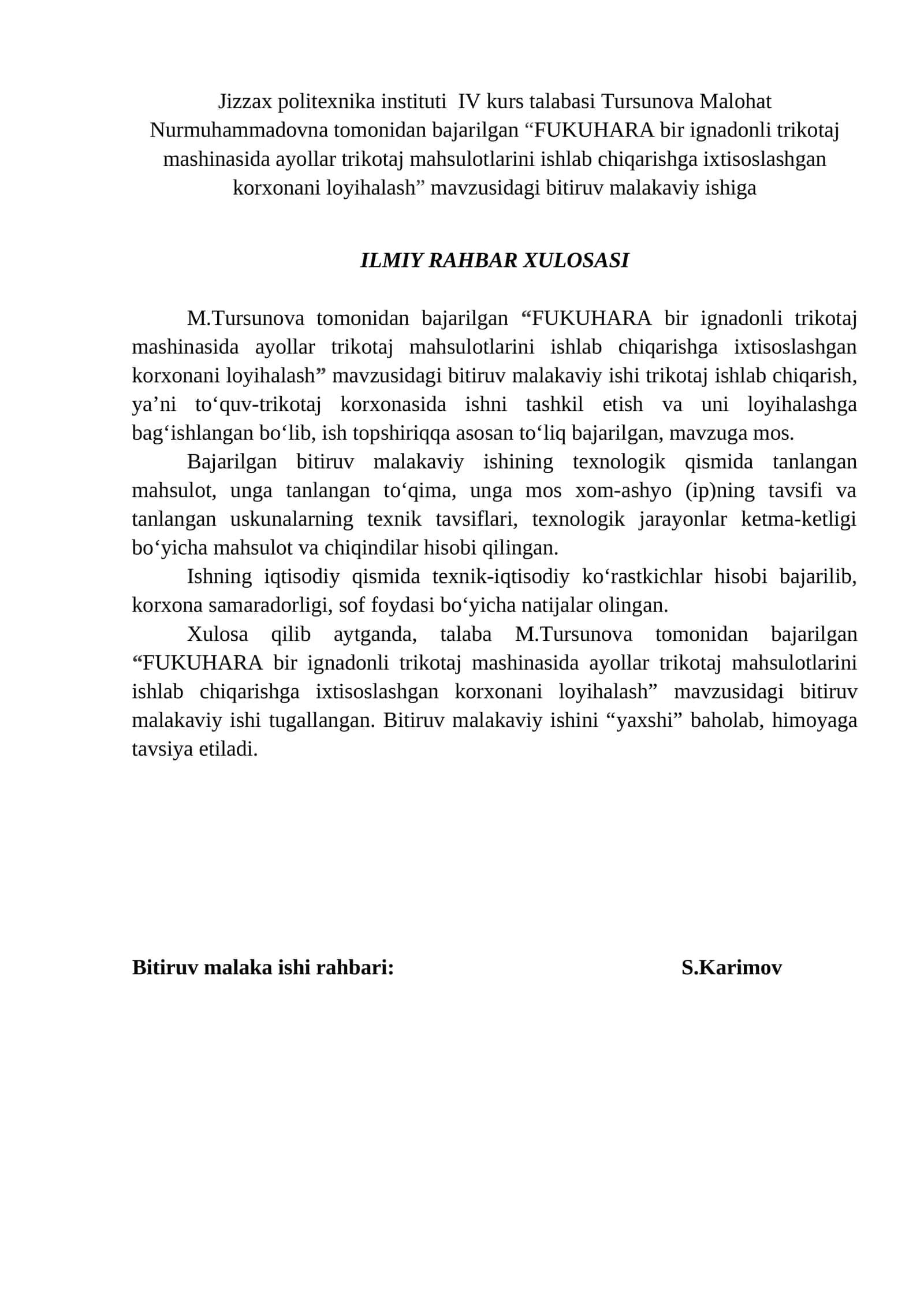 FUKUHARA bir ignadonli trikotaj mashinasi
