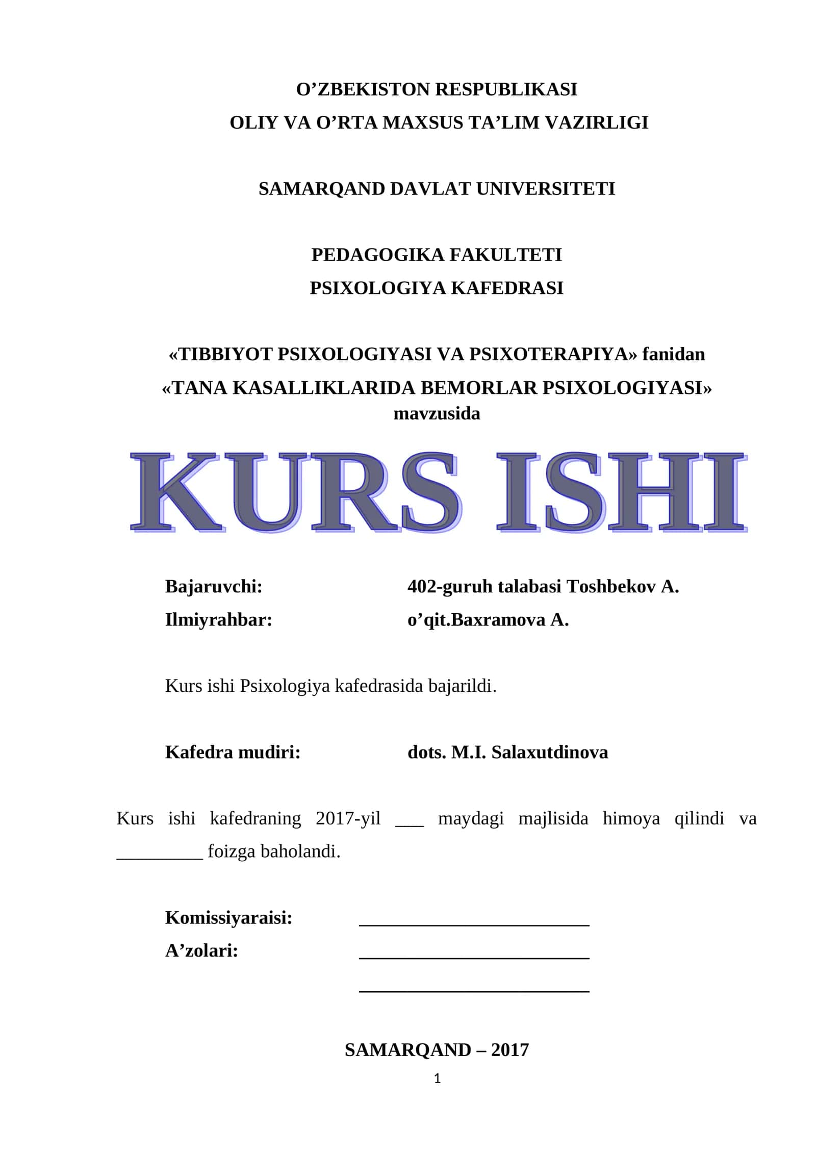 TANA KASALLIKLARIDA BEMORLAR PSIXOLOGIYASI