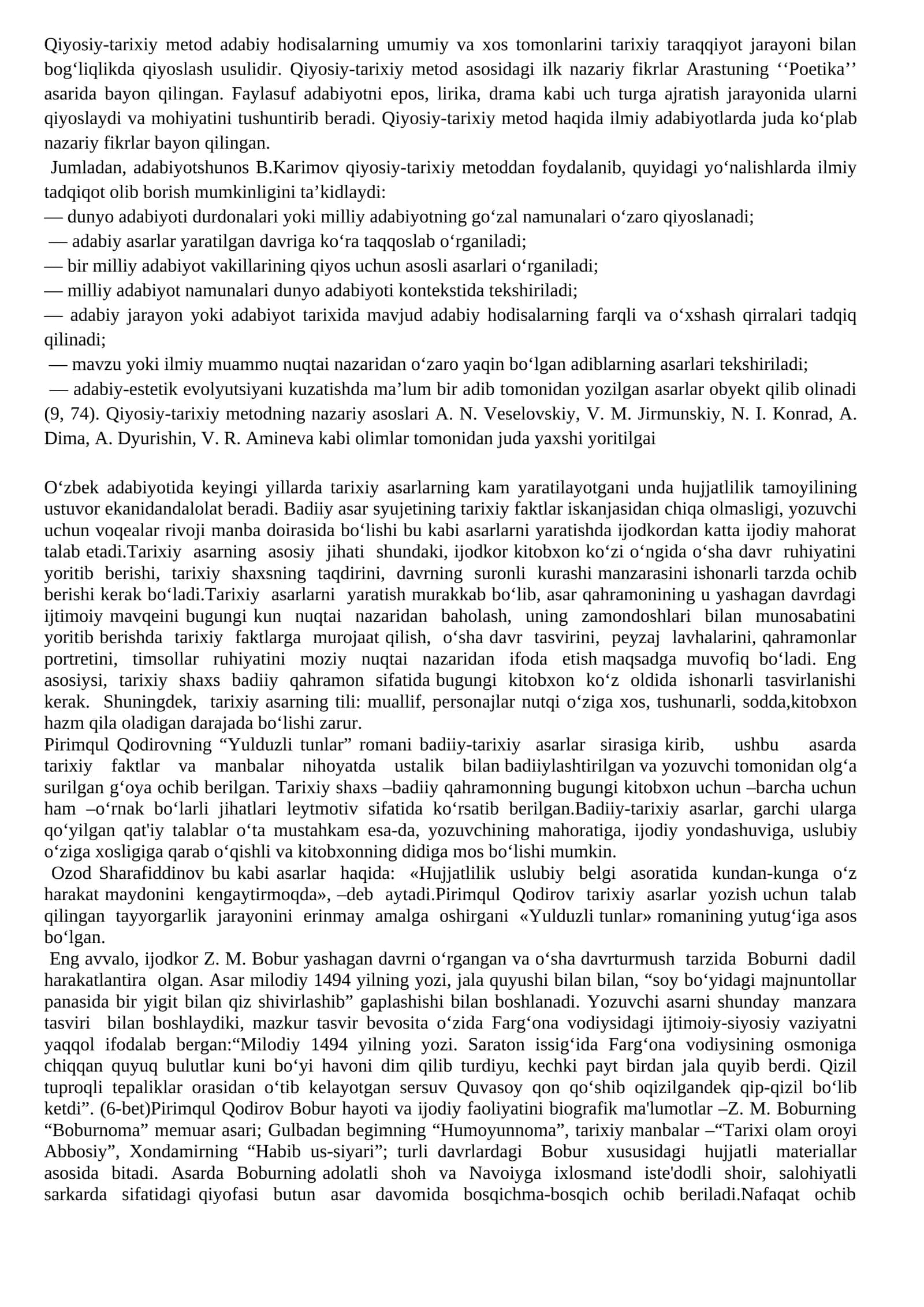 Qiyosiy-tarixiy metodning ilmiy asoslari