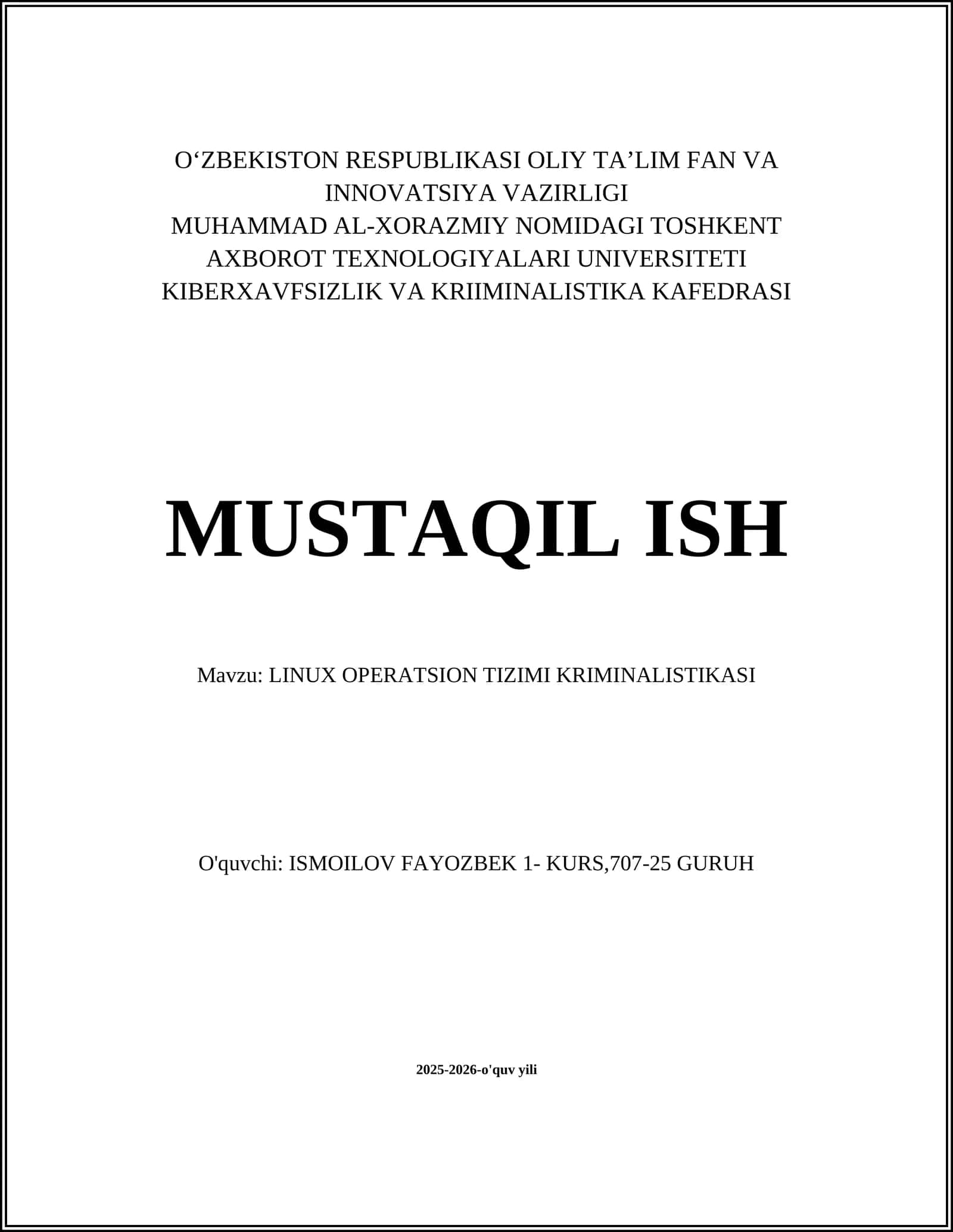 LINUX OPERATSION TIZIMI KRIMINALISTIKASI
