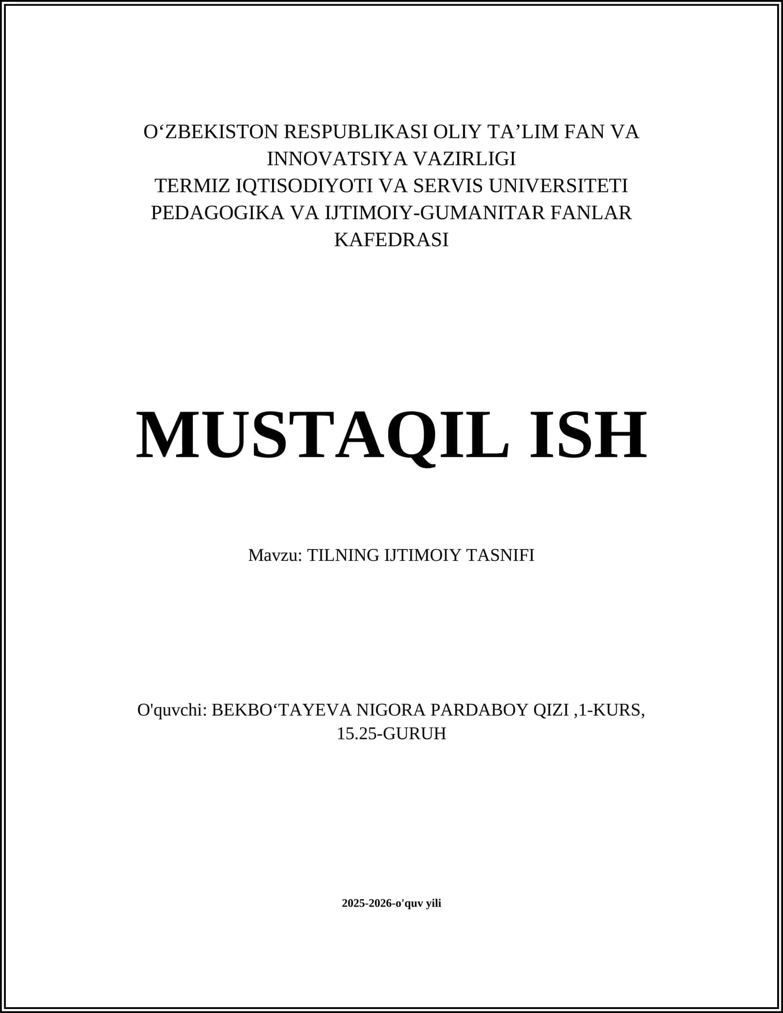 TILNING IJTIMOIY TASNIFI