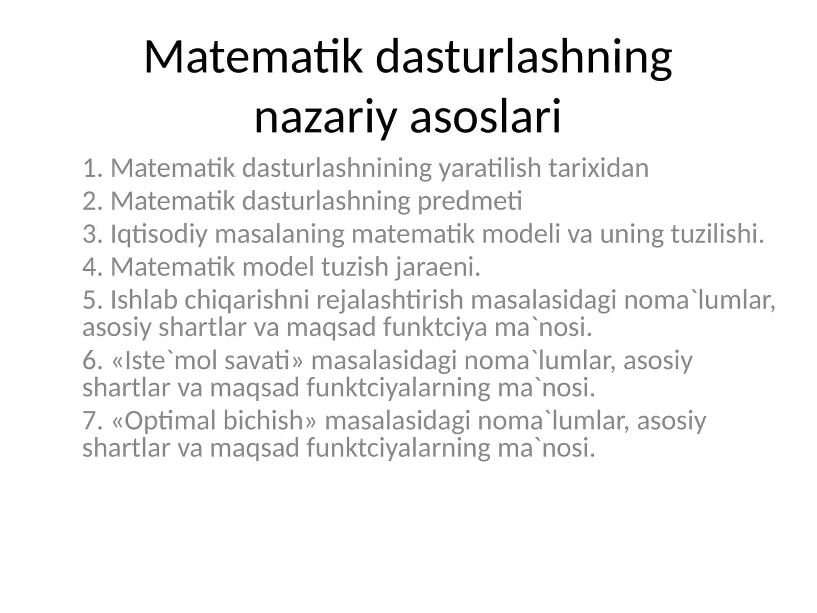 Matematik dasturlashning nazariy asoslari