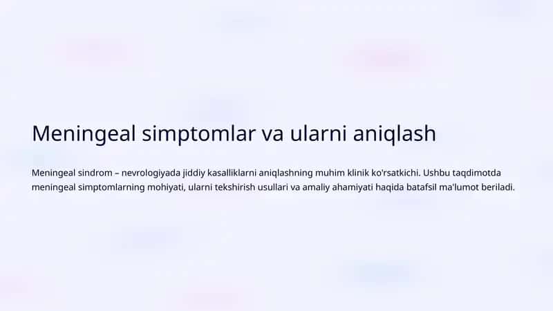Meningeal simptomlar va ularni aniqlash