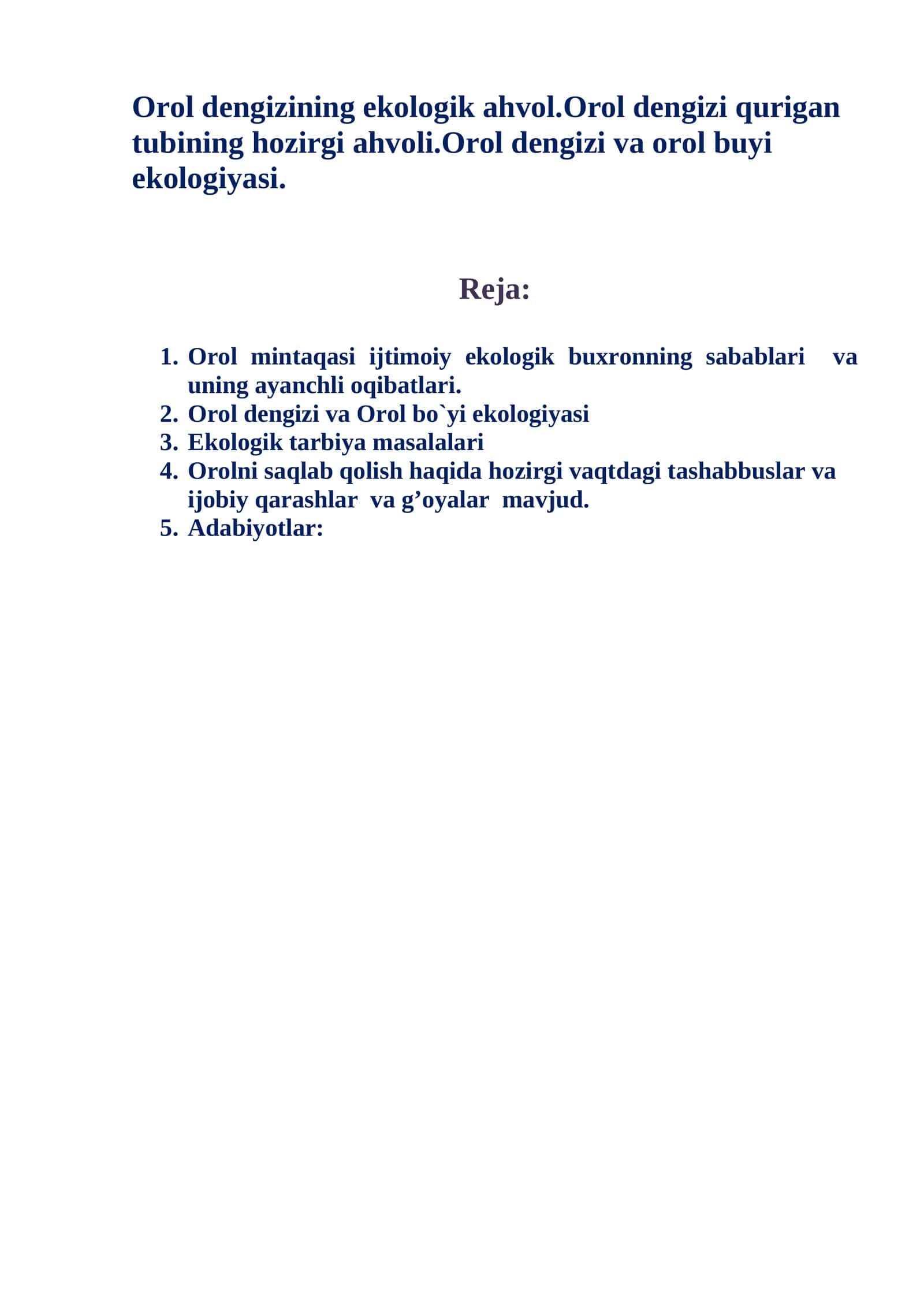 Orol dengizining ekologik ahvol