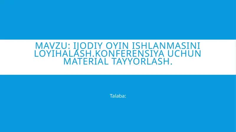 Ijodiy o'yin ishlanmasini loyihalash
