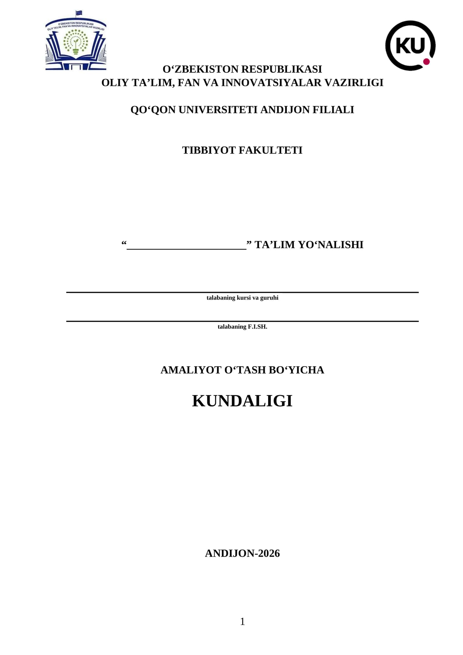 AMALIYOT O‘TASH BO‘YICHA KUNDALIGI