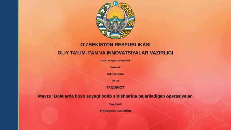 Bolalarda bosh suyagi botib sinishlarida bajariladigan operasiyalar