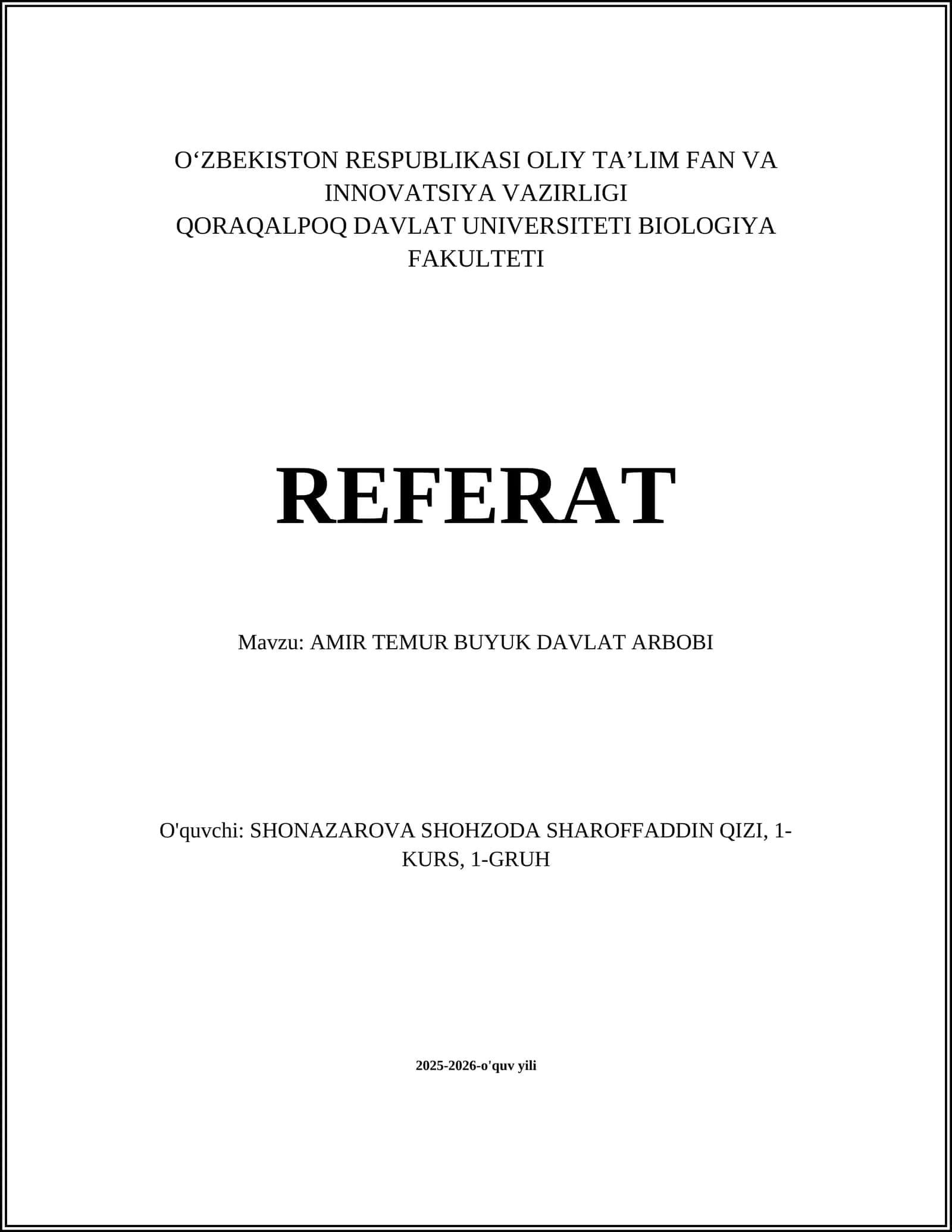 AMIR TEMUR BUYUK DAVLAT ARBOBI