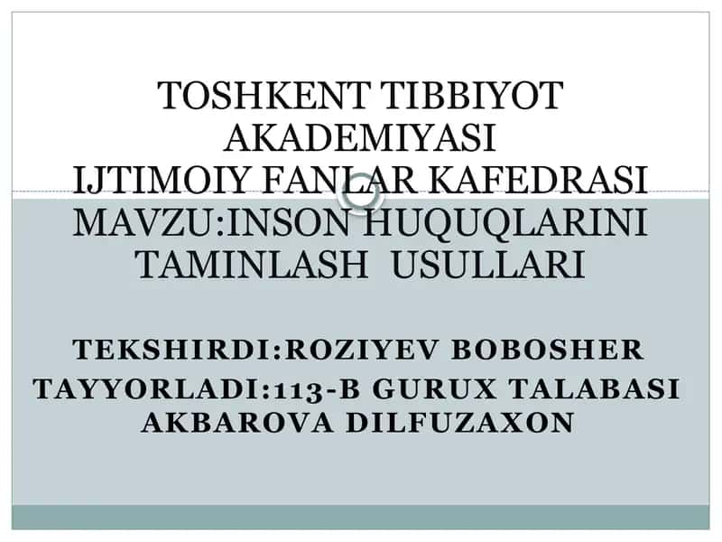 Inson huquqlarini taminlash usullari