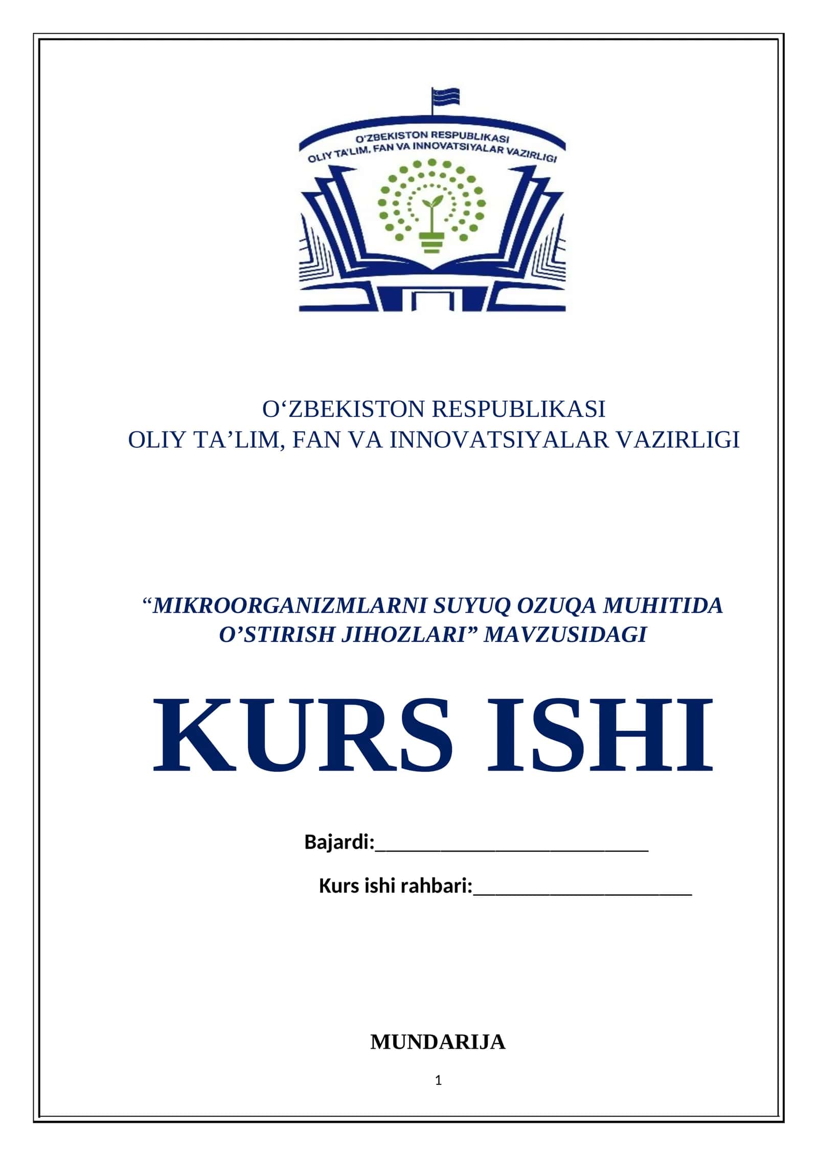 MIKROORGANIZMLARNI SUYUQ OZUQA MUHITIDA O’STIRISH JIHOZLARI