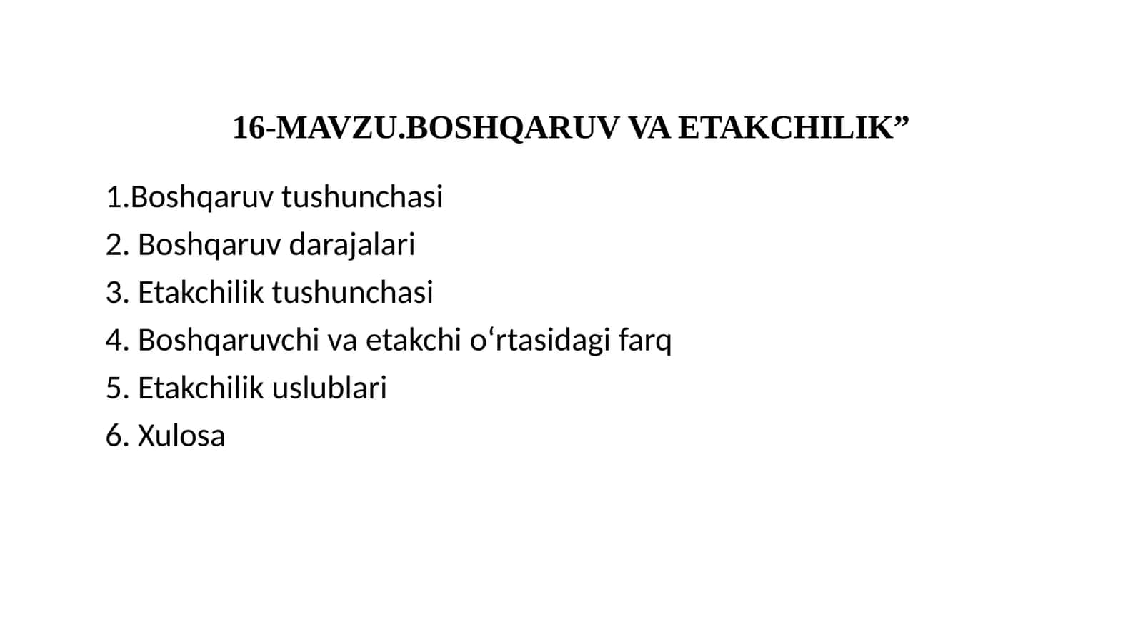 BOSHQARUV VA ETAKCHILIK
