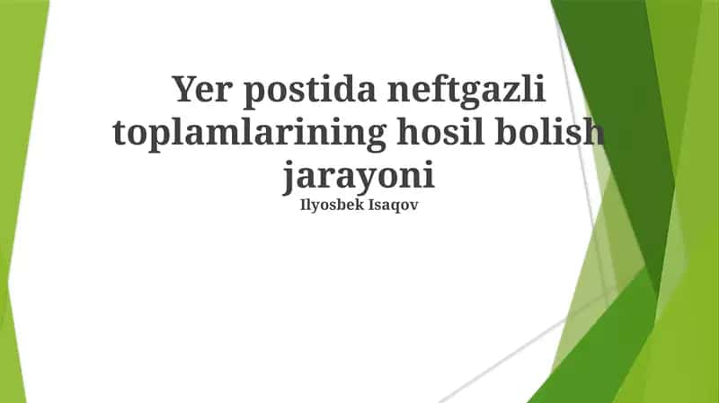 Neft va Gazning Hosil Boʻlishi Jarayoni