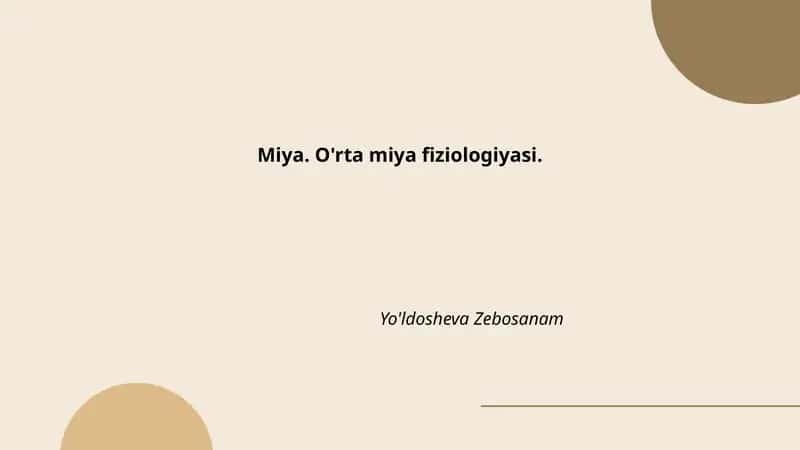 Miya. O'rta miya fiziologiyasi