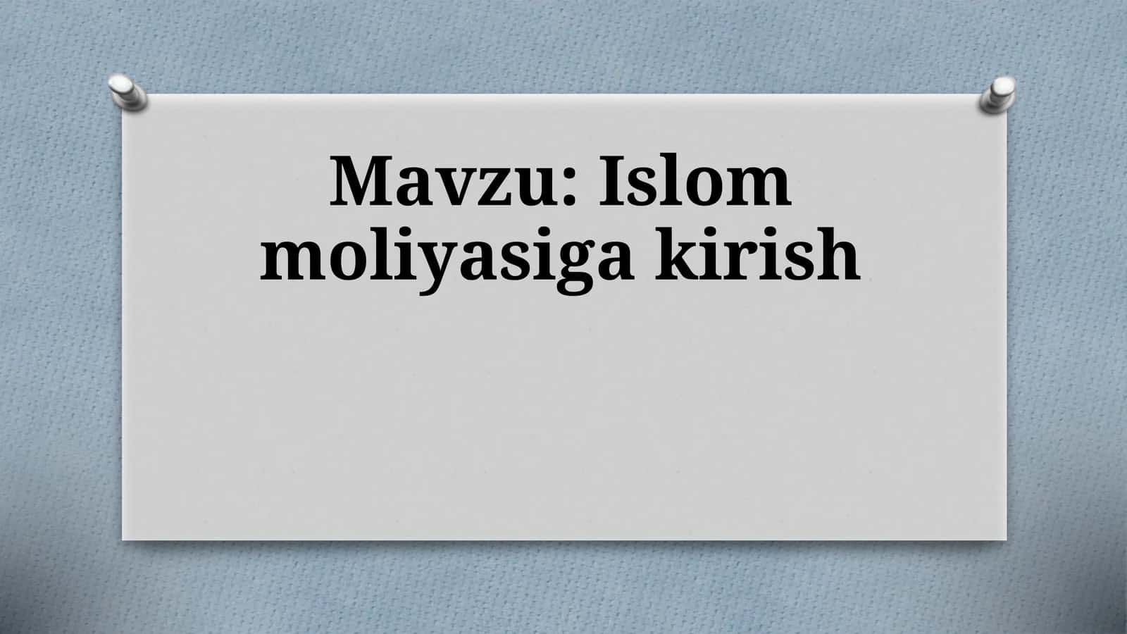 Islom moliyasiga kirish