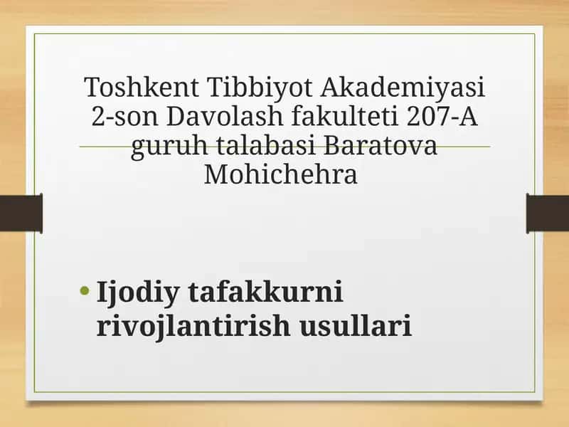 Ijodiy tafakkurni rivojlantirish usullari