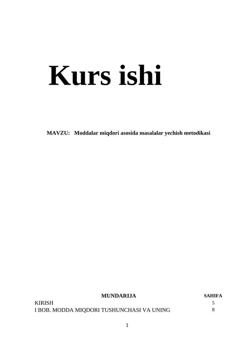 Moddalar miqdori asosida masalalar yechish metodikasi