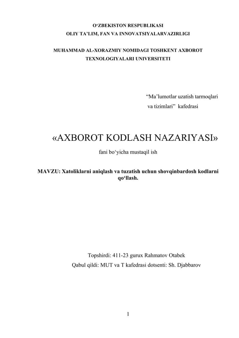 axborot kodlash nazariyasi