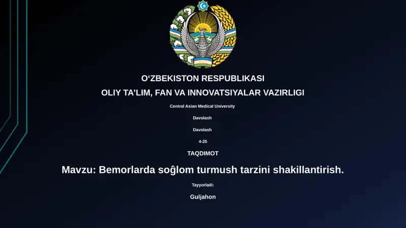 Bemorlarda soĝlom turmush tarzini shakillantirish