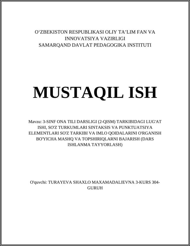 3-SINF ONA TILI DARSLIGI