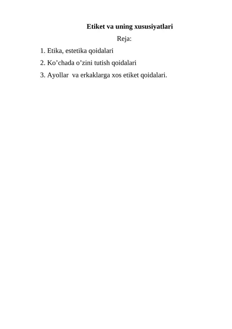 Etiket va uning xususiyatlari