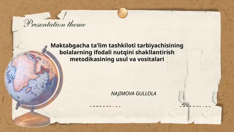 Maktabgacha taʼlim tashkiloti tarbiyachisining bolalarning ifodali nutqini shakllantirish metodikasining usul va vositalari